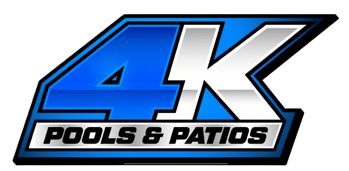 Logo of 4K Pools & Patios with stylized "4K" in blue and white, and "Pools & Patios" in black text below it.